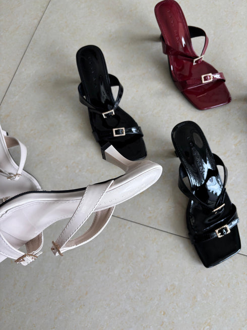 Square Open Toe Double Straps Heel